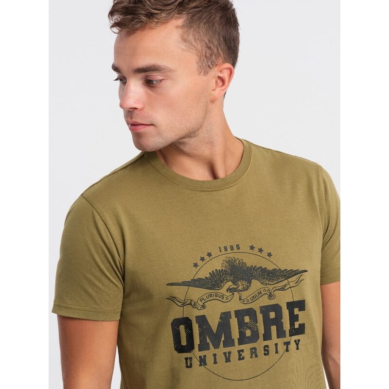 Ombre Clothing Jedinečné khaki krátké tričko s potiskem V2 tspt-0164