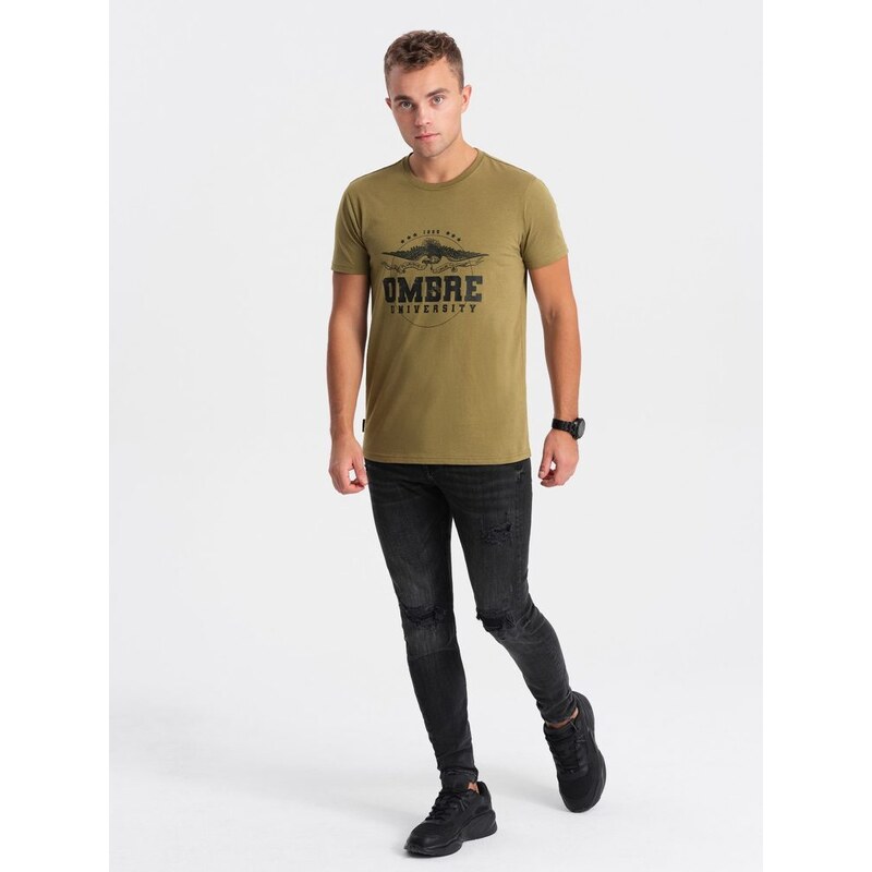 Ombre Clothing Jedinečné khaki krátké tričko s potiskem V2 tspt-0164