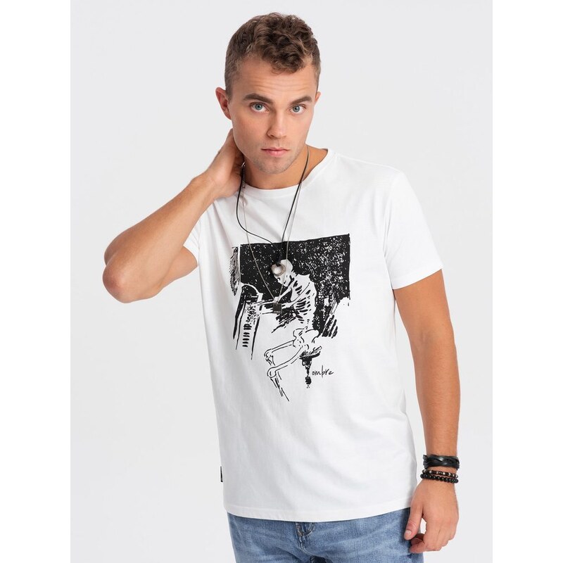 Ombre Clothing Jedinečné bílé tričko s originálním potiskem V1 TSPT-0159