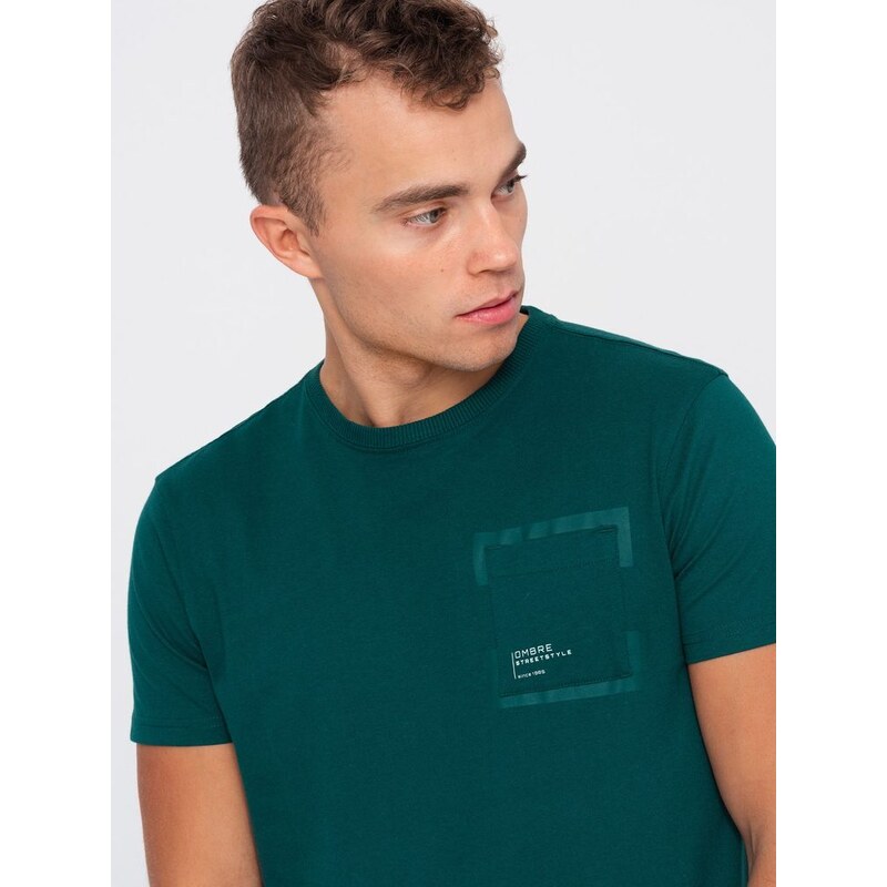 Ombre Clothing Zajímavé tričko s ozdobnou kapsou machové V5 TSPT-0154