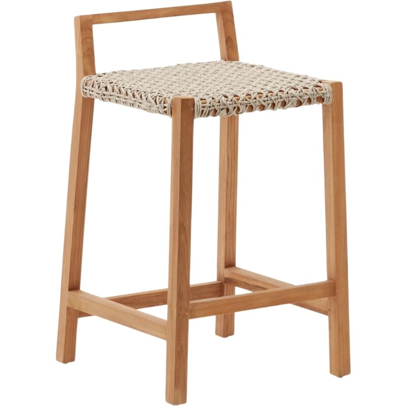 Teaková zahradní barová židle Kave Home Giverola 67,5 cm s výpletem