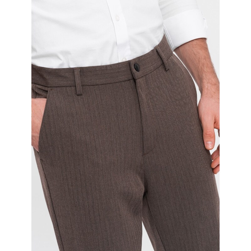 Ombre Men's chino pants with elastic waistband - chocolate