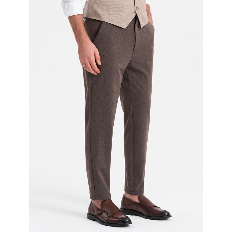 Ombre Men's chino pants with elastic waistband - chocolate