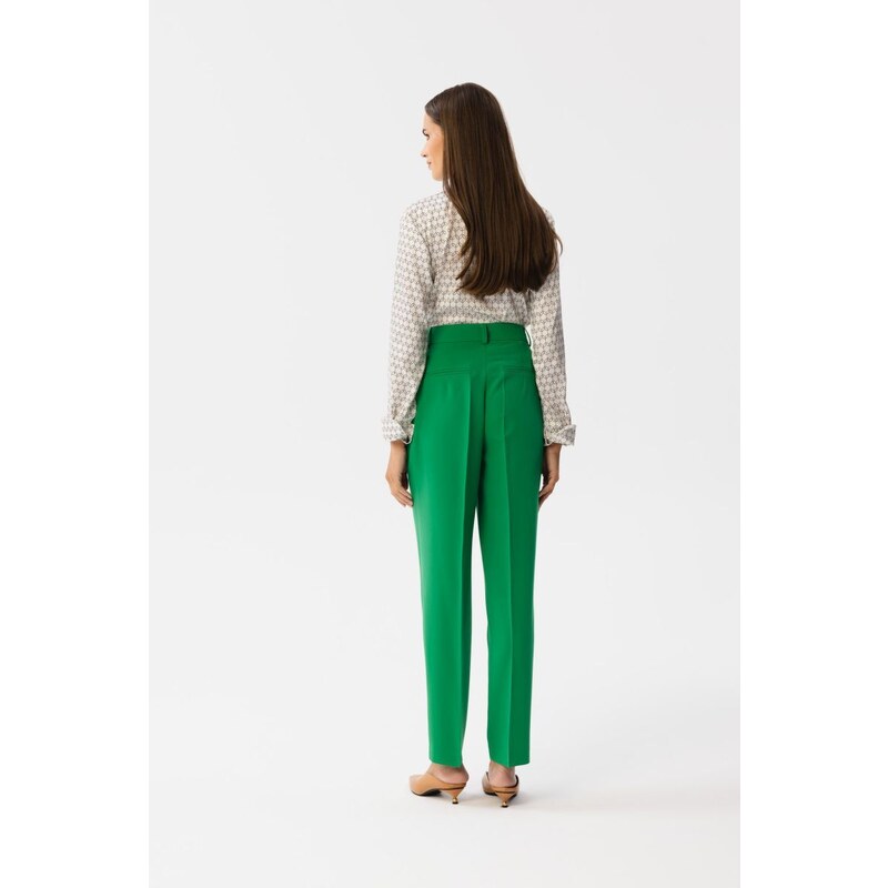 Elegantní kalhoty s vysokým pasem Style S356 zelené