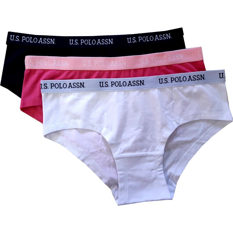 U.S.POLO ASSN šortkové kalhotky 66115 3PACK bílá, růžová, modrá
