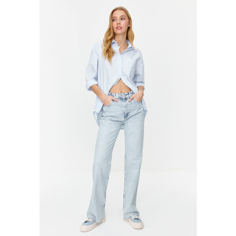 Trendyol Light Blue High Waist Wide Leg Jeans