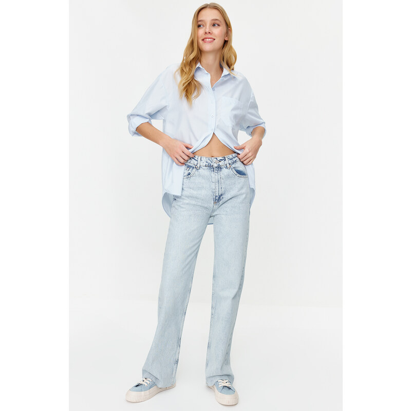 Trendyol Light Blue High Waist Wide Leg Jeans