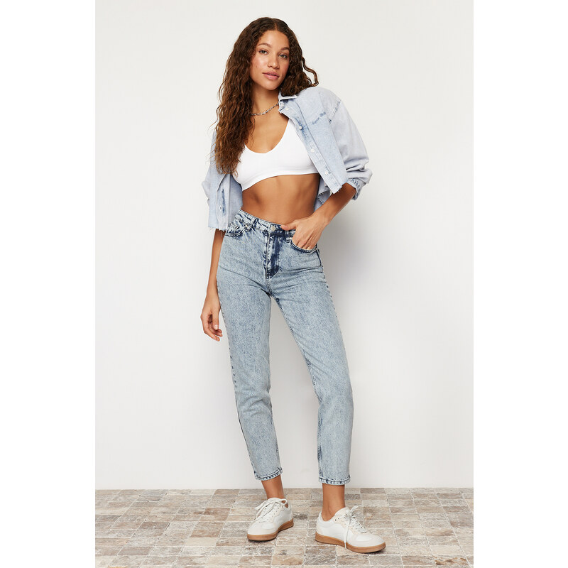 Trendyol Blue More Sustainable High Waist Slim Mom Jeans