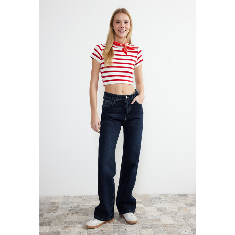 Trendyol Dark Blue High Waist Wide Leg Jeans