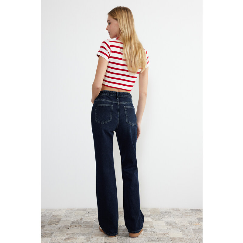 Trendyol Dark Blue High Waist Wide Leg Jeans