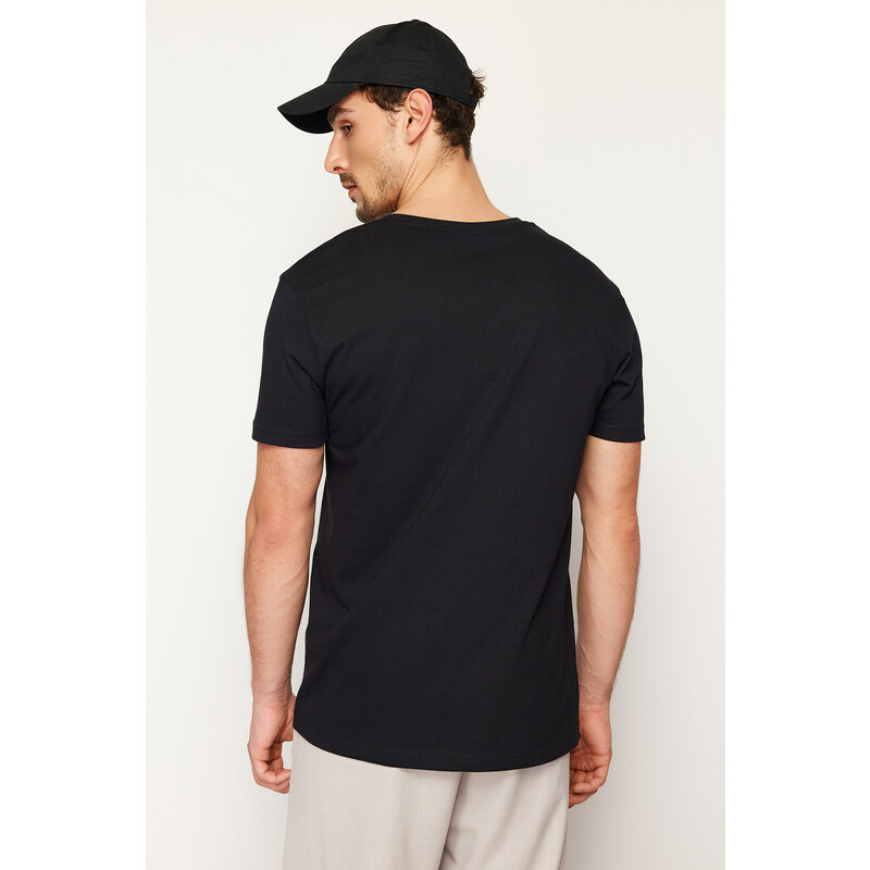 Trendyol Black Regular/Regular Fit V-Neck Basic 100% Cotton T-Shirt