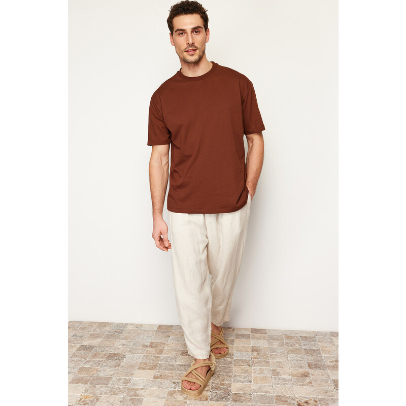 Trendyol Brown Relaxed Basic 100% Cotton T-Shirt