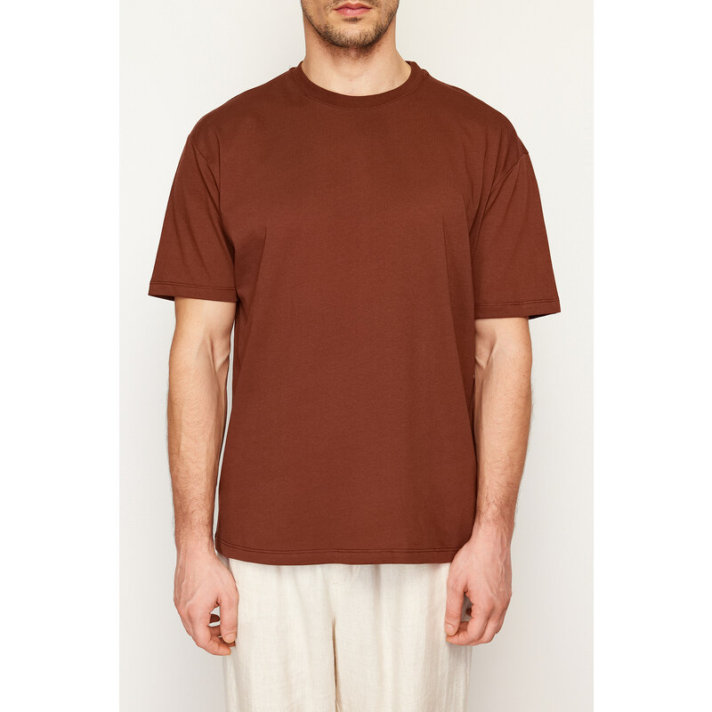 Trendyol Brown Relaxed Basic 100% Cotton T-Shirt