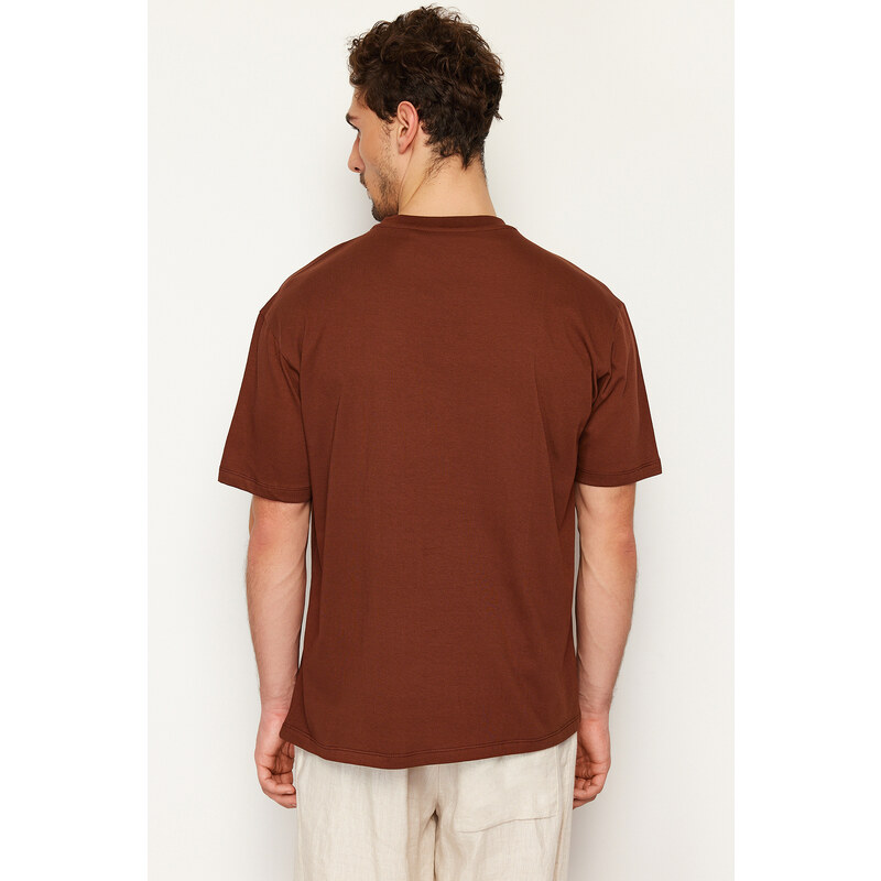 Trendyol Brown Relaxed Basic 100% Cotton T-Shirt