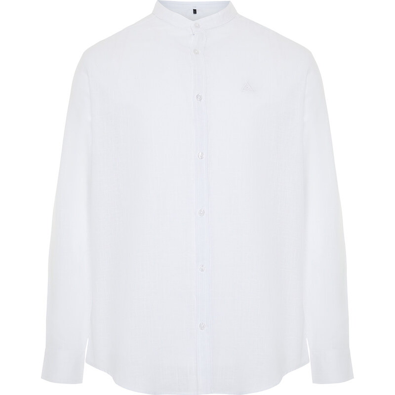 Trendyol White Regular Fit Large Collar Embroidery Detail 100% Cotton Shirt