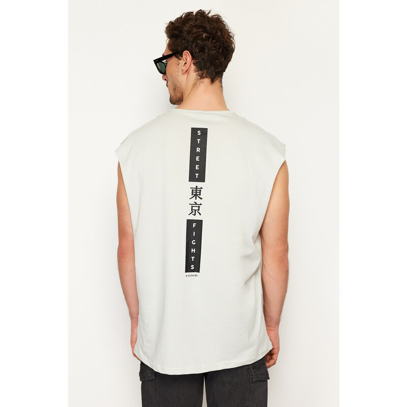 Trendyol Gray Oversize Fit Far East Printed Undershirt-T-Shirt