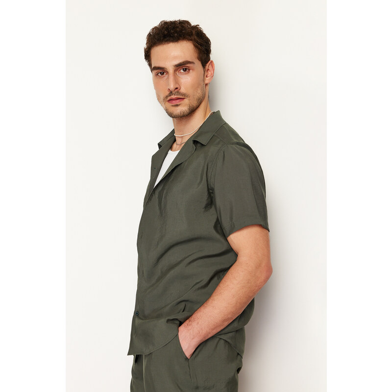 Trendyol Khaki Regular Fit Wide Collar Modal Blended Shirt