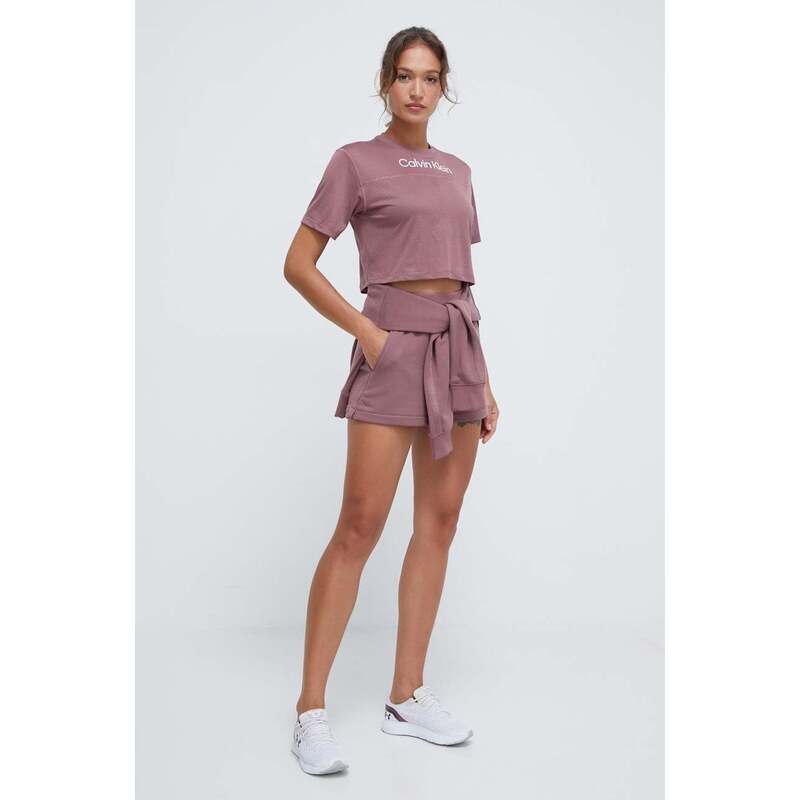 Tréninkové šortky Calvin Klein Performance růžová barva, hladké, medium waist