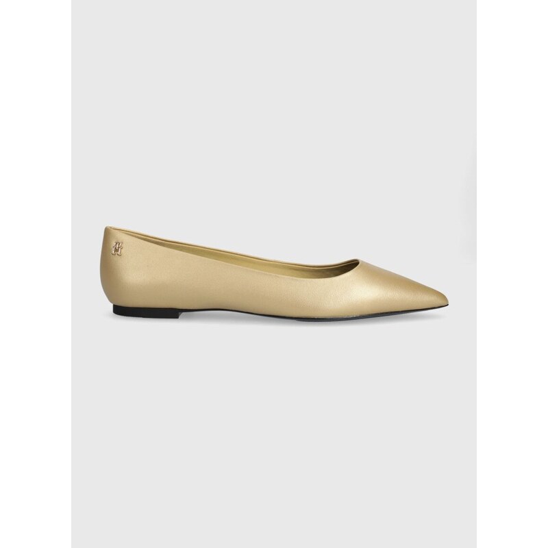 Kožené baleríny Tommy Hilfiger GOLD POINTED BALLERINA zlatá barva, FW0FW07883