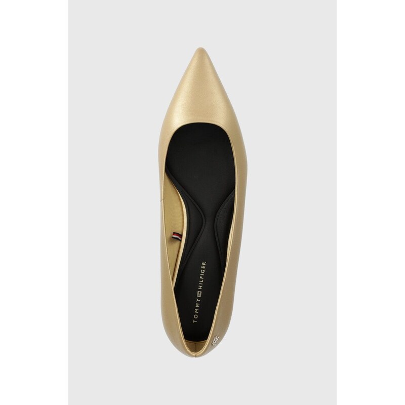 Kožené baleríny Tommy Hilfiger GOLD POINTED BALLERINA zlatá barva, FW0FW07883