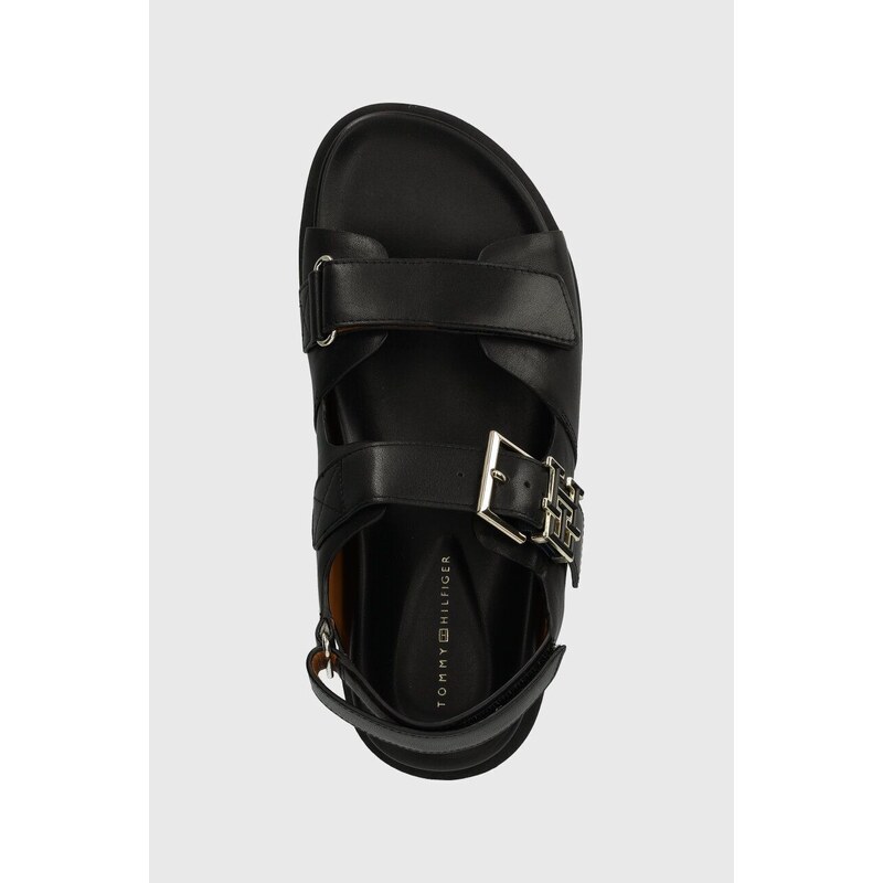 Kožené sandály Tommy Hilfiger TH HARDWARE LTHR SPORTY SANDAL dámské, černá barva, FW0FW07736