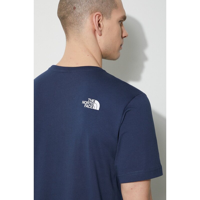 Bavlněné tričko The North Face M S/S Easy Tee tmavomodrá barva, s potiskem, NF0A87N58K21