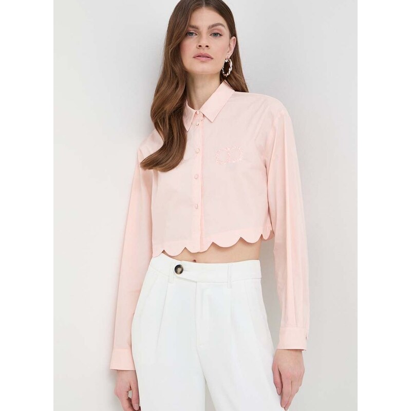 Bavlněná košile Twinset růžová barva, relaxed, s klasickým límcem