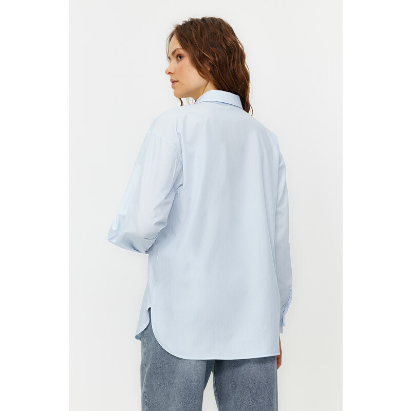 Trendyol Light Blue Double Cuffed Oversize/Wide Fit Woven Shirt