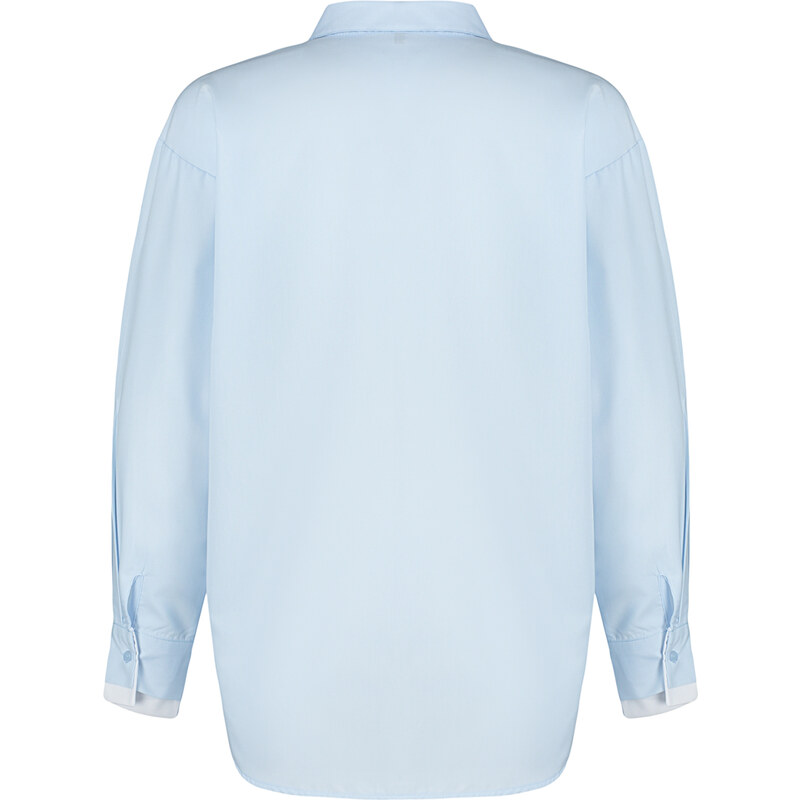 Trendyol Light Blue Double Cuffed Oversize/Wide Fit Woven Shirt