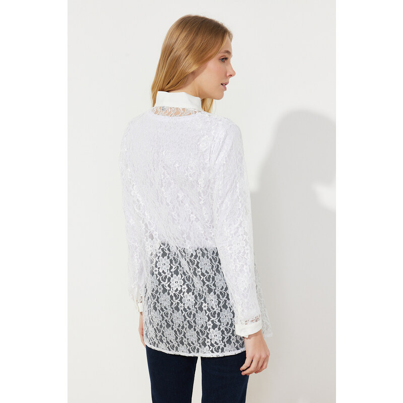 Trendyol White Embroidery Lace Stylish Woven Shirt