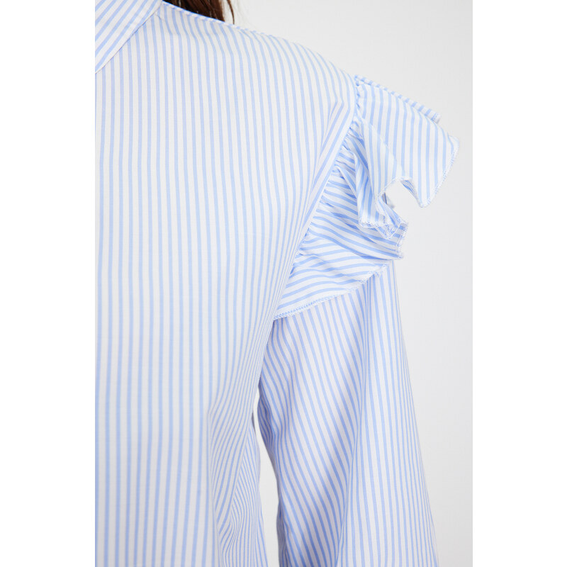 Trendyol Light Blue Striped Cotton Woven Shirt