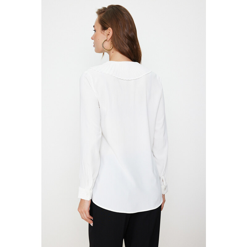 Trendyol White Ruffle Collar Crepe Stylish Woven Shirt