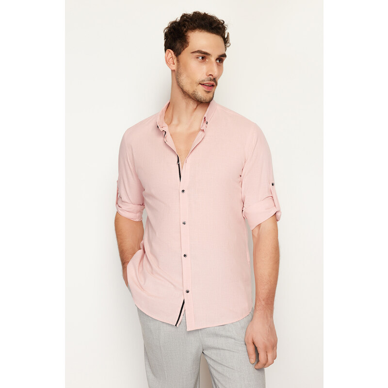 Trendyol Light Pink Slim Fit Buttoned Collar Epaulette 100% Cotton Shirt