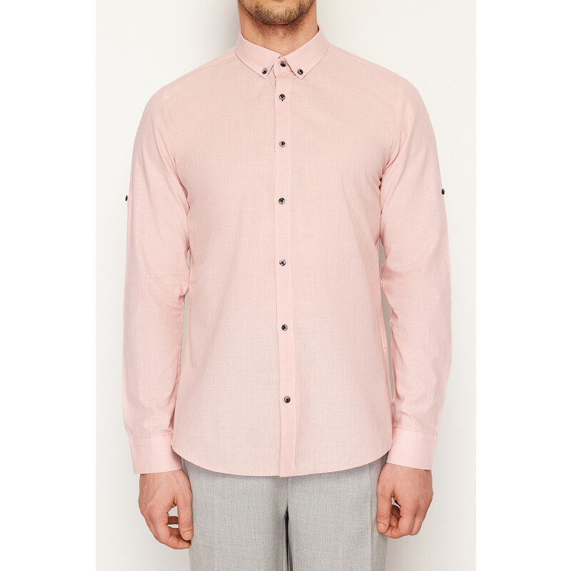 Trendyol Light Pink Slim Fit Buttoned Collar Epaulette 100% Cotton Shirt