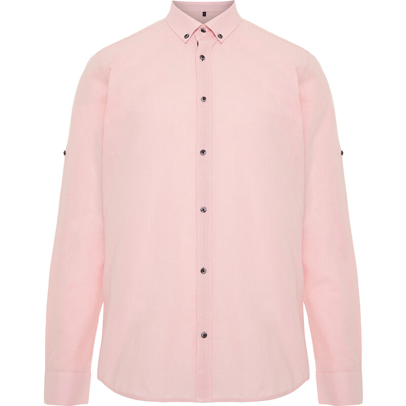 Trendyol Light Pink Slim Fit Buttoned Collar Epaulette 100% Cotton Shirt