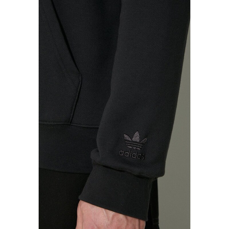Bavlněná mikina adidas Originals pánská, černá barva, s kapucí, s potiskem, IM9678