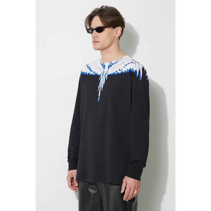 Bavlněné tričko s dlouhým rukávem Marcelo Burlon Icon Wings Regular černá barva, s potiskem, CMAB007C99JER0011001