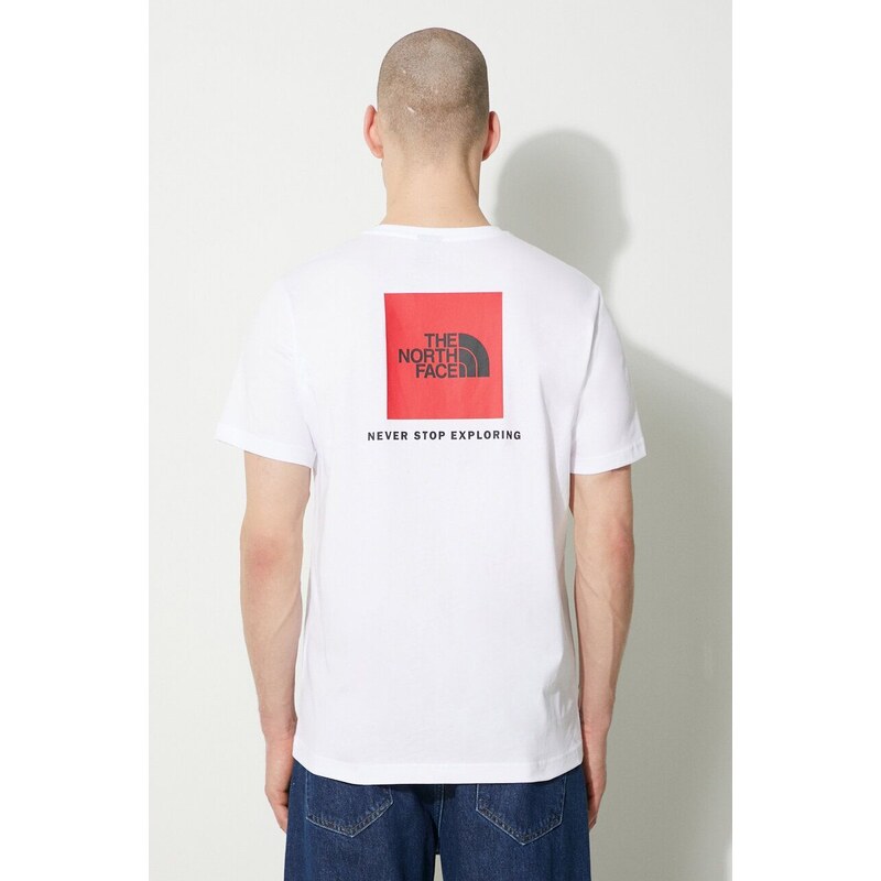 Bavlněné tričko The North Face M S/S Redbox Tee bílá barva, s potiskem, NF0A87NPFN41