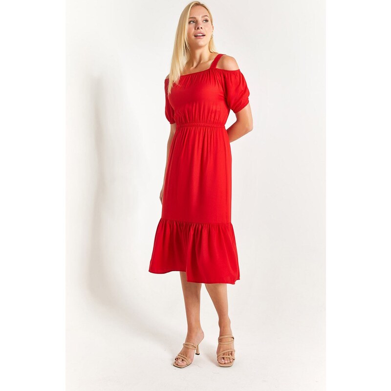 armonika Women's Red Strapless Dress with Elastic Waist