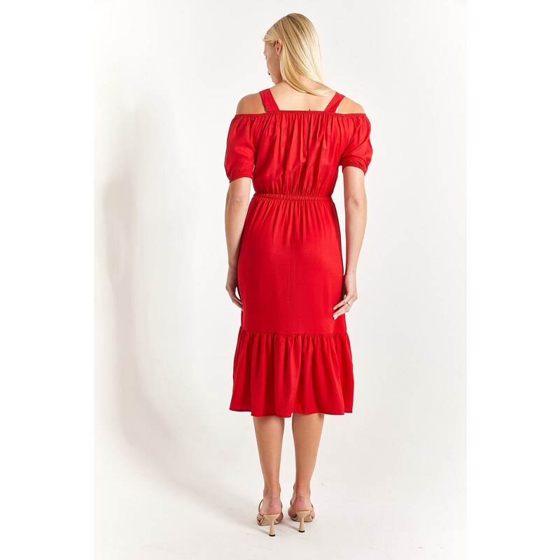 armonika Women's Red Strapless Dress with Elastic Waist