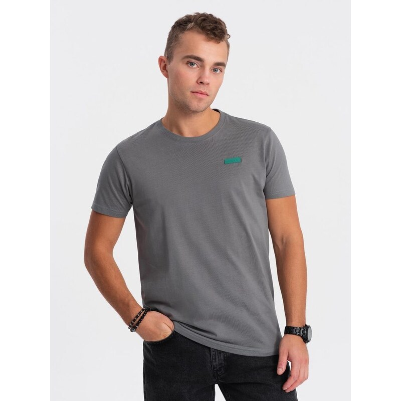 Ombre Clothing Jedinečné šedé bavlněné tričko s nášivkou V1 TSCT