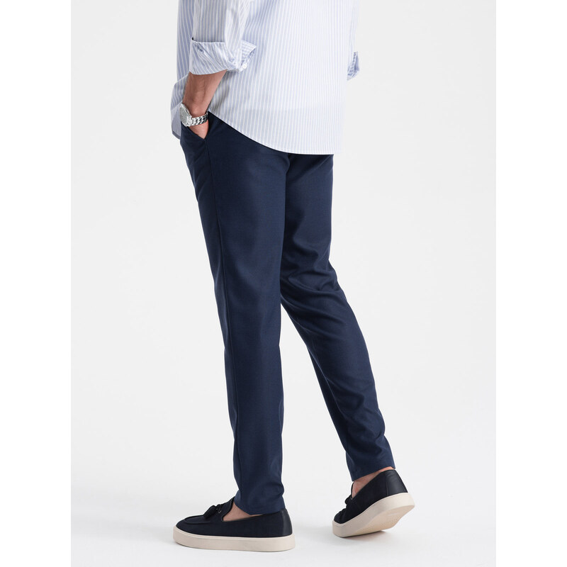 Ombre Clothing Pánské klasické chino kalhoty SLIM FIT - tmavě modré V1 OM-PACP-0182