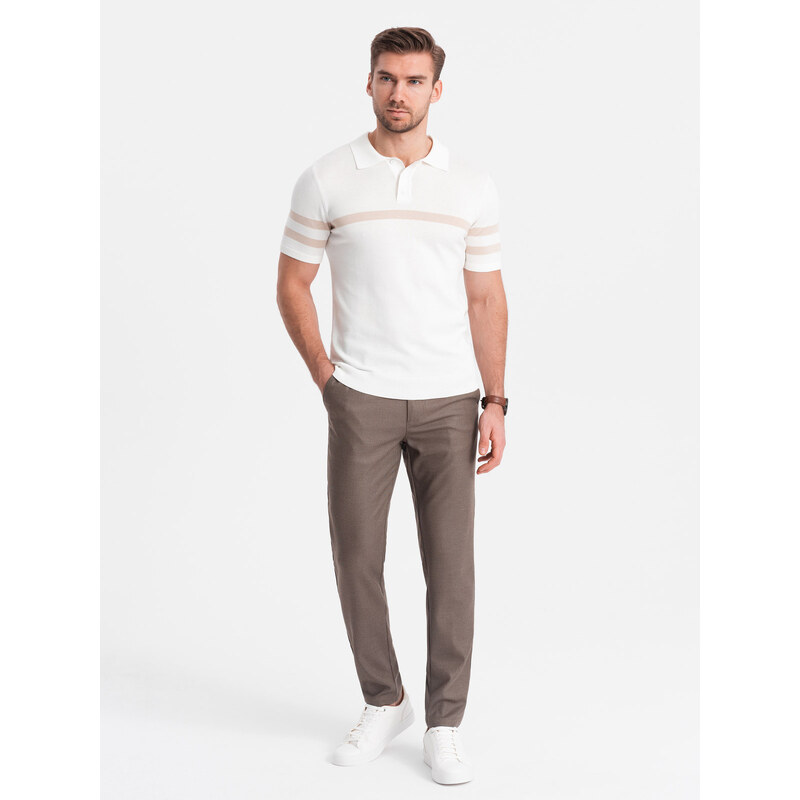 Ombre Clothing Pánské klasické chino kalhoty SLIM FIT - tmavě béžové V2 OM-PACP-0182