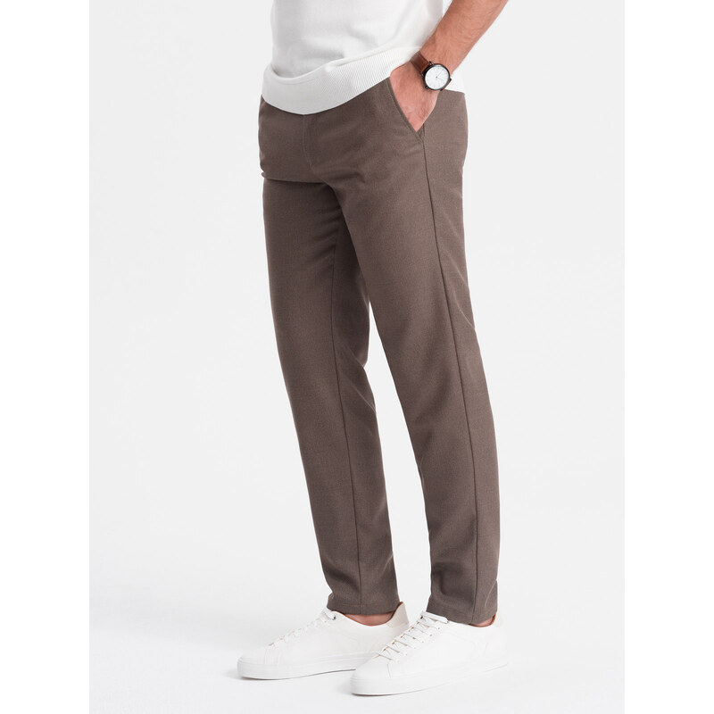 Ombre Clothing Pánské klasické chino kalhoty SLIM FIT - tmavě béžové V2 OM-PACP-0182