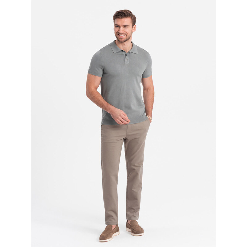 Ombre Clothing Pánské chino kalhoty SLIM FIT s jemnou strukturou - popel V1 OM-PACP-0190