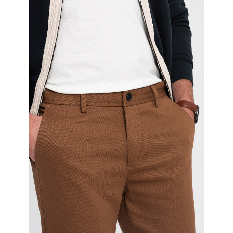 Ombre Clothing Pánské chino kalhoty SLIM FIT s jemnou strukturou - karamelové V3 OM-PACP-0190