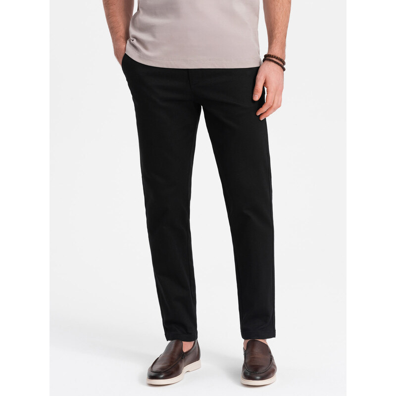 Ombre Clothing Pánské chino kalhoty SLIM FIT s jemnou strukturou - černé V5 OM-PACP-0190