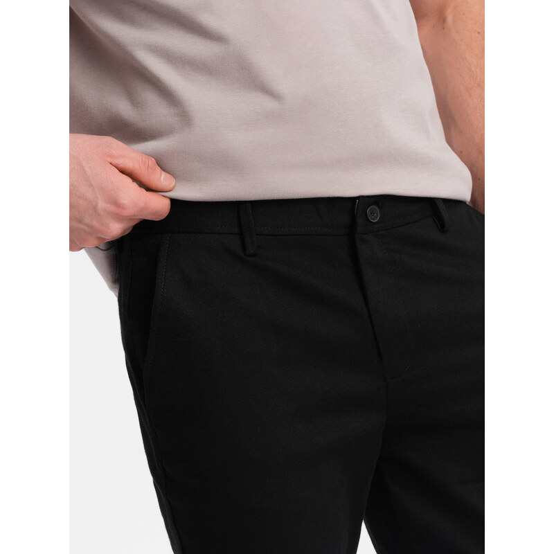Ombre Clothing Pánské chino kalhoty SLIM FIT s jemnou strukturou - černé V5 OM-PACP-0190