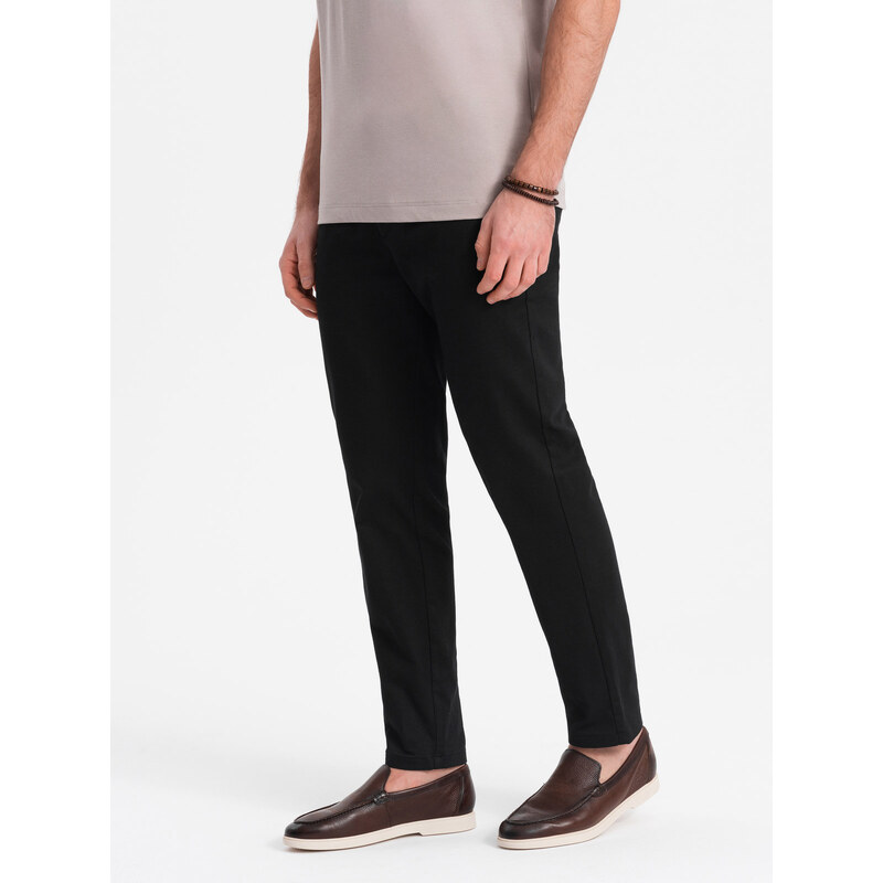 Ombre Clothing Pánské chino kalhoty SLIM FIT s jemnou strukturou - černé V5 OM-PACP-0190