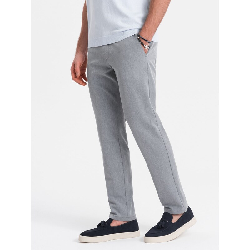 Ombre Clothing Elegantní pánské kalhoty SLIM FIT chino - světle šedé V1 OM-PACP-0191